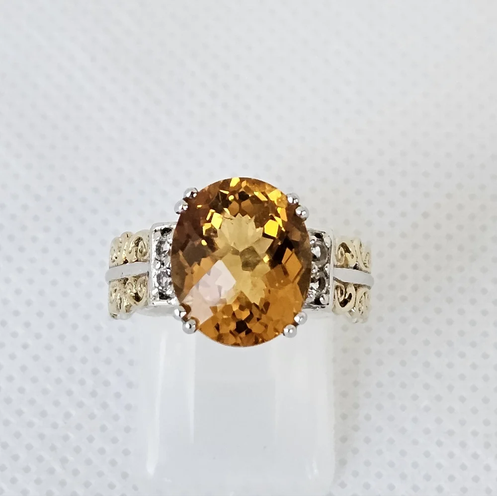 Natural Citrine Gems En Vogue Ring Palladium Sterling Silver 24k Gold - Picture 4 of 10